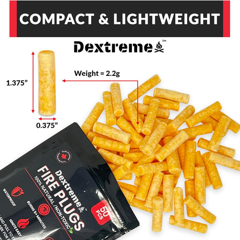 Fire Plugs (50) Waterproof Fire Starter for Campfires, Emergencies, Survival, Fire Pits, Grills | 5+ Minute Burn | All Natural | Made in North Ame...
