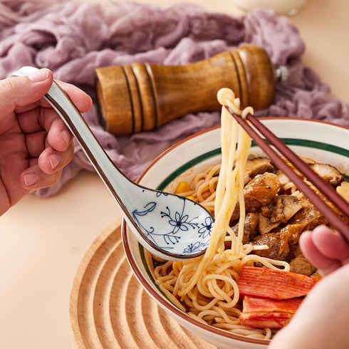 Soup Spoons Set of 4,Asian Soup Spoon Ceramic Ramen Spoons, Japanese Soup Spoon Long Handle Perfect Depth for Dumpling, Pho, Noodles, Miso, Chines...