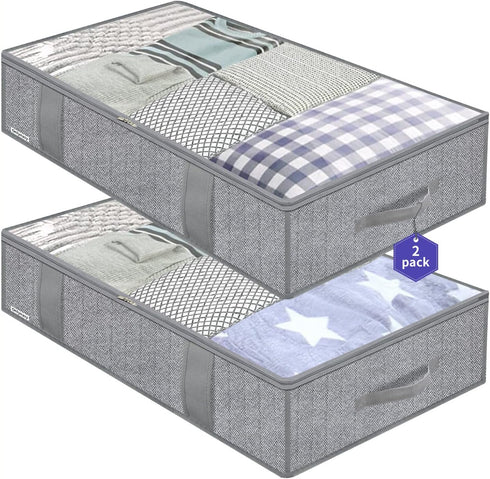 Onlyeasy Large Underbed Storage Bags Organizer Container (2 Pack) with 4 Handles and 2 Sturdy Zippers, Blankets Clothes Comforters Foldable Storag...