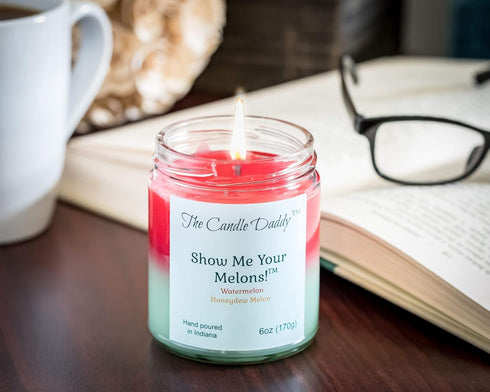 Show Me Your Melons- Funny Watermelon Honeydew Scented Candle - 6 Ounce Jar Candle...