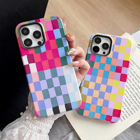 Compatible with iPhone 12 / iPhone 12 Pro Case,Cute Colorful Checkered Case with Shockproof Slim Soft TPU and Hard PC Protective Cases for Women/M...