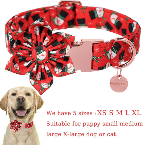Christmas Dog Collar with Flower, Christmas Flower Collar for Puppy Girl Boy Dog or Cat, Comfortable Dog Collar Flower with Durable Metal Buckle, ...