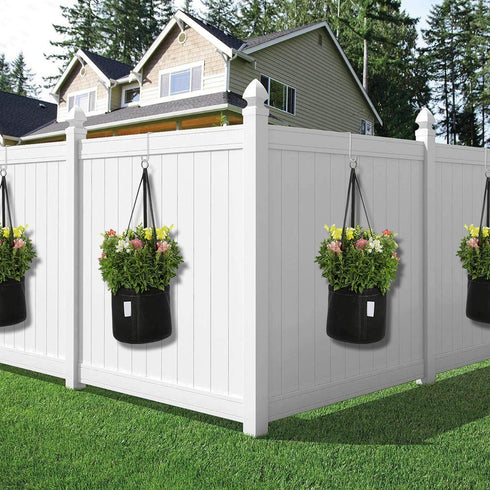 6 Pack 2 x 6 inch Vinyl Fence Hooks Patio Hooks White Powder Coated Steel Hangers fits Easily for Indoor & Outdoor Hanging Lights, Plants & Plante...