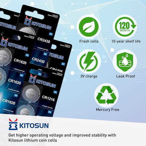KITOSUN CR1216 3V Lithium Coin Watch Battery – 3 Volt CR 1216 Lithium Cell Button Batteries Replacement for Timex Watch Indiglo Wrist Car Key Fob ...