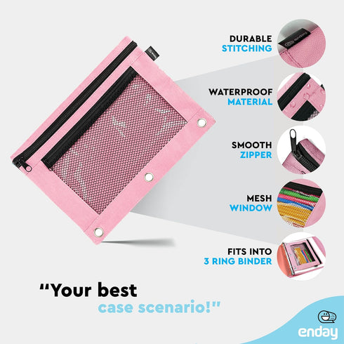 Enday Large Pencil Pouch for 3 Ring Binder Pink, Mesh Zipper Pencil Case, Pen Bag/Pen Case, Small Cosmetic bag, Storage Container, Also Available ...