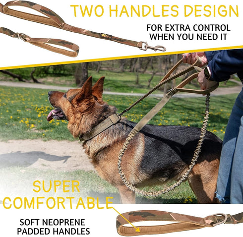 Heavy Duty Bungee Dog Leash 6 ft - 7.5 ft for Large and Medium Dogs | No Pull, Reflective, Tactical Dog Leash | Soft Neoprene Padded Double Handle...