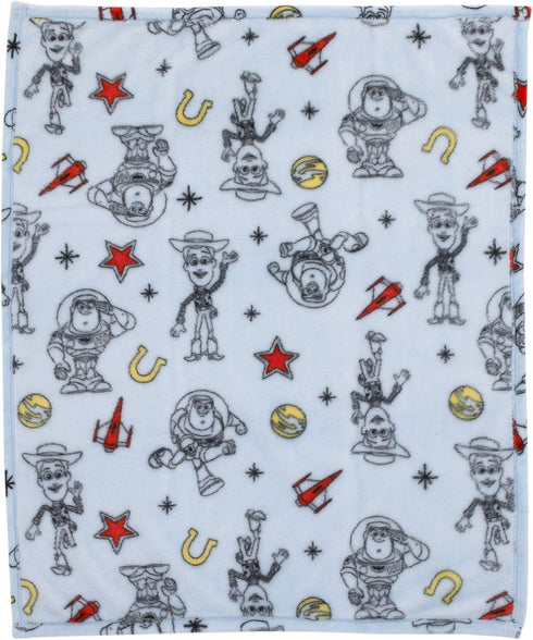 Disney Toy Story 4 Super Soft Blue, Yellow, Red Buzz Lightyear Woody Star Rocket Horse Shoe French Fiber Baby Blanket, Blue, Red, Yellow...
