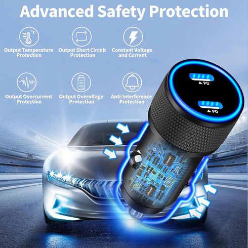 ?MFi Certified?iPhone 15 Fast Car Charger, Linocell 72W Dual PD Car Power Cigarette Lighter USB-C Fast Car Charge Adapter+2Pack Type-C Braided Cab...
