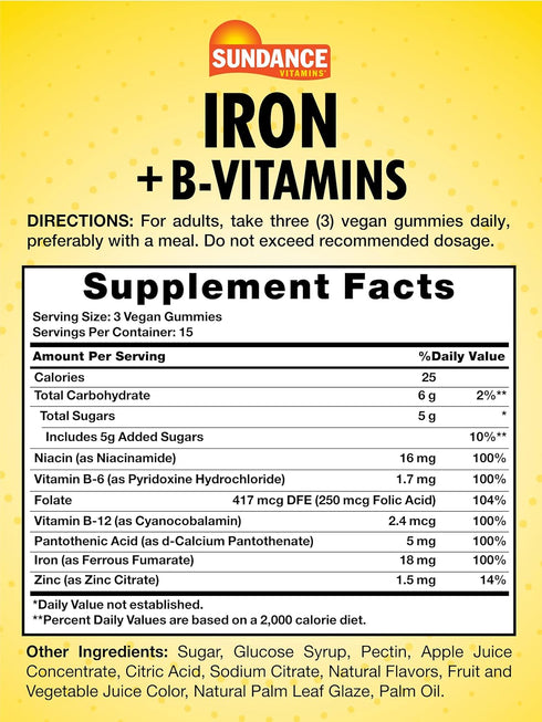 Sundance Iron Gummies | Plus B-Vitamins | 45 Vegan Gummies | Grape Flavor | Vegan, Non-GMO, and Gluten Free Supplement...