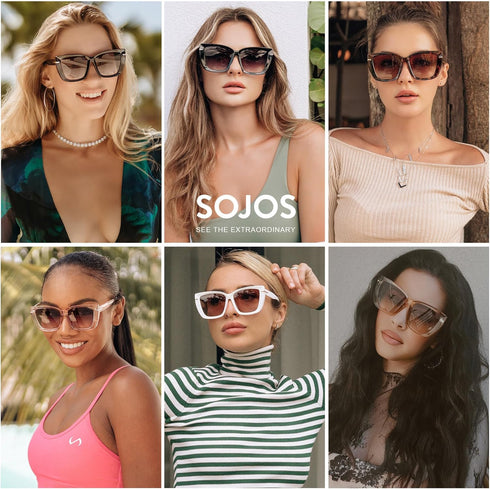 SOJOS Large Oversized Cat Eye Sunglasses for Women 70s Retro Trendy Designer Shades SJ2231...