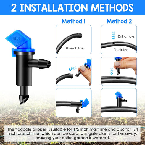 Drip Emitters, 60 Pcs Irrigation Drippers Garden Flag Drip System Parts, 3 Sizes, 1 GPH, 2 GPH, 4 GPH for Home Garden Trees and Shrubs Watering, 3...