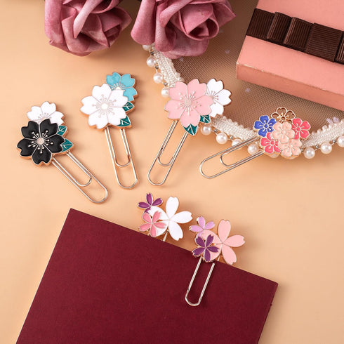 7 Pack Sakura Style Paperclips for Bookmarks, Cute Cherry Blossom Paper Clips for Office School File Planner Covers Supplies...