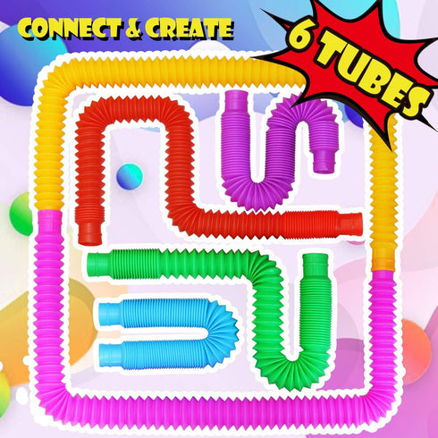 Novelty Place 6 Pack Pop Tubes Fidget Toy for Kids and Adults, Colorful Heavy Duty Tube Toy for Construction - Sensory Educational Toys Relieve St...
