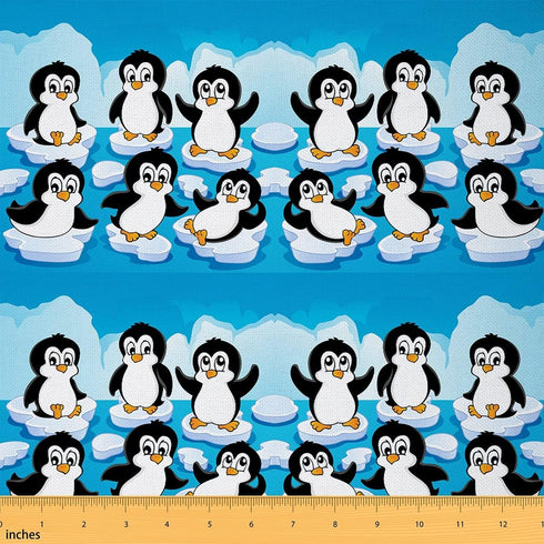 Cartoon Penguin Fabric by The Yard Cute Baby Penguins Playing Water Various Poses Upholstery Fabric for Kids Boys Girls Summer Decorative Fabric,D...