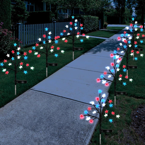2 Pack 4th July Decorations Outdoor Solar Lights Patriotic Decorations Solar Red White Blue Star Lights Waterproof Outdoor Independence Day Lights...