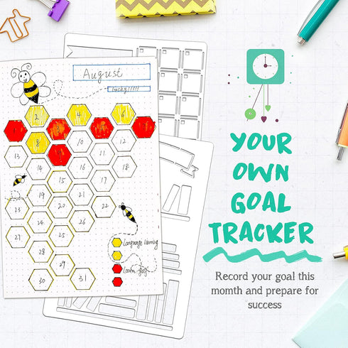 24 Pieces Journal Stencil Set Plastic Planner Bullet Journaling Stencils Ultimate Productivity Stencil DIY Templates to Create Calendars Schedule ...