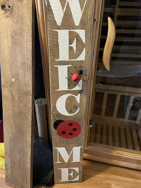 Metal Ladybugs Garden Wall Art Decor Cute Ladybugs Wall Sculptures & Statues Outdoor Decoration Yard Lawn Porch Fence Ornaments, Set of 4...