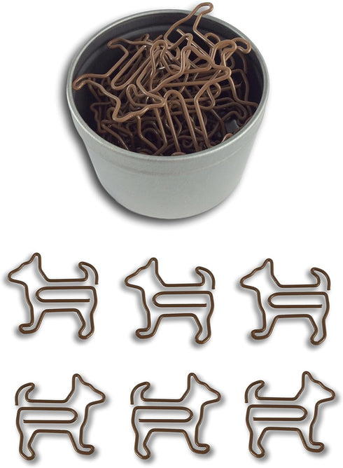 Scottie Dog Shaped Paper Clips 40 Count in Silver Tin and Silver Gift Box Great for Paper Clip Collectors or Dog and Pet Lovers (Brown)...