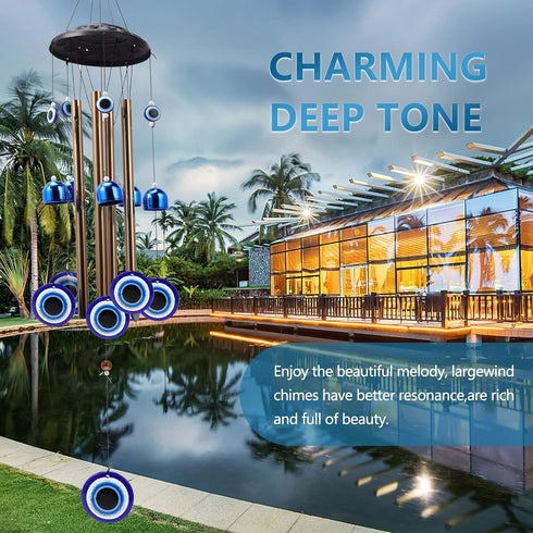 BWINKA Blue Evil Eye Amulet Wind Chimes Bells Outdoor Decor,Metal Windchimes for Garden Patio Backyard Home Decor…...