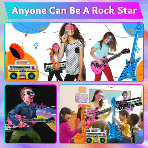 10 Pack Inflatable Rock Star Toy Set,Inflatable Instruments Party Props,Inflatable Guitar Boom Box Keyboard Piano Saxophone Party Favors for Theme...