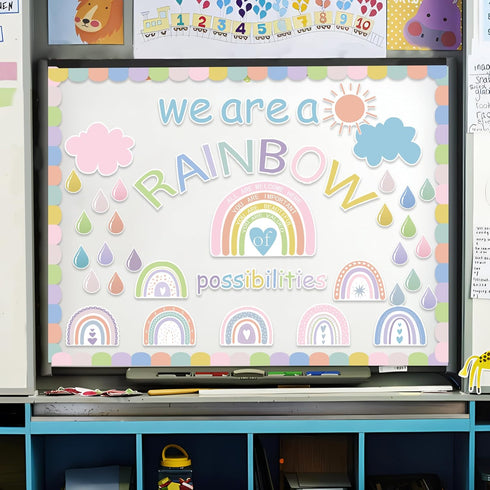 Augisteen We are A Rainbow of Possibilities Bulletin Decor Motivational Classroom Paper Cutouts Pastel Rainbow Bulletin Board Decoration for Schoo...