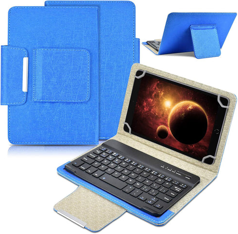 DETUOSI Universal 8.0 inch Android Tablet Case with Keyboard, Removable Wireless Bluetooth Keyboard + PU Leather Folio Book Cover + Stand, Travel ...