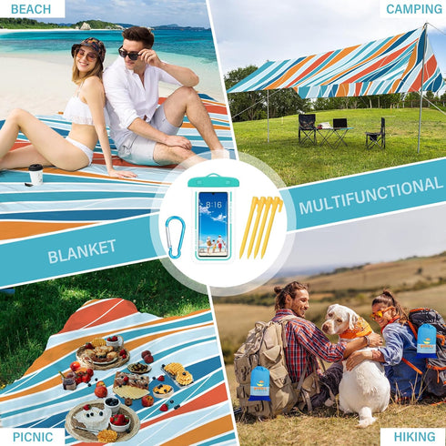 BYDOLL Beach Blanket Sandproof Waterproof 78''×81''1-4 Adults Compact Lightweight Oversized Beach Blanket Large Picnic Mat Beach Blanket for Trave...