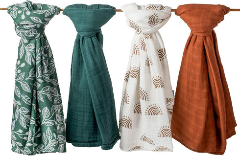 2 Pack Muslin Swaddle Blankets (Terracotta), 100% Organic Cotton, Large 47 x 43, Newborn Recieving Blanket,Gender Nuetral Color Patterns, Burping ...