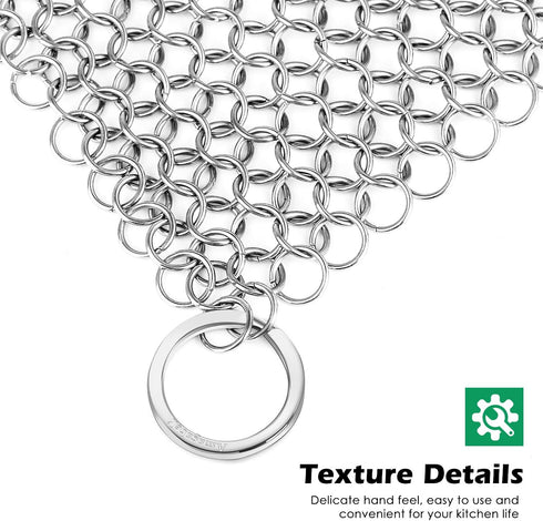 AMAGABELI GARDEN & HOME 10”x10” Stainless Steel Cast Iron Cleaner Chainmail Scrubber for Cast Iron Pan Skillet Cleaner for Dishes Cast Iron Pot Co...