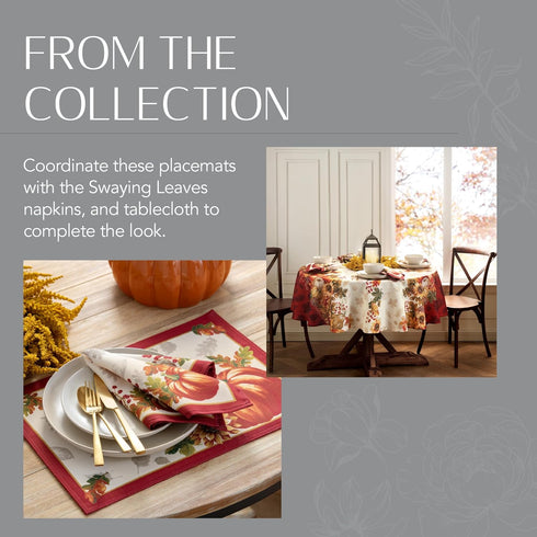 Elrene Home Fashions Swaying Leaves Bordered Fall Placemats, Seasonal Dining Table Mats, 13" W x 19" L, Set of 4...