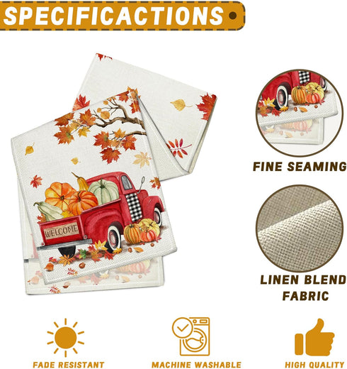 Bonsai Tree Fall Table Runner, Fall Runner for Table 13 x 72 Inch, Autumn Pumpkin Red Truck Runners for Home Kitchen Dining Decoration...