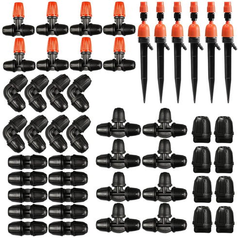1/4 inch pipe upgrade mini accessory kit, 48 drip line connectors for drip system -10 straight heads, 8 tees, 8 elbows, 6 three-dimensional sector...