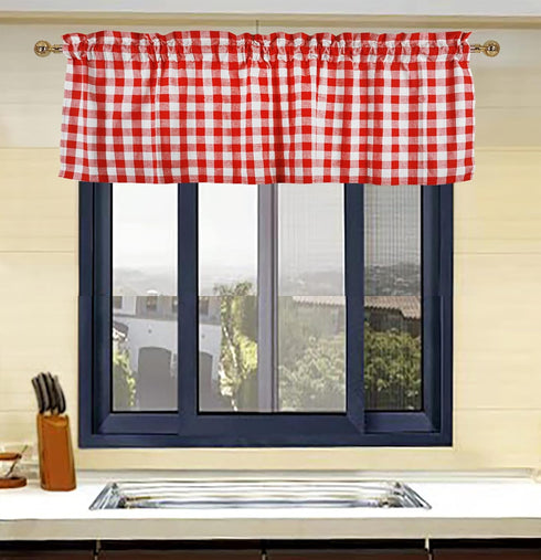 Buffalo Red and White Check Kitchen Window Valance 2 Pack Half Short Gingham Plaid Farmhouse Textured Short Window Drape Panel Home Decor Curtain ...