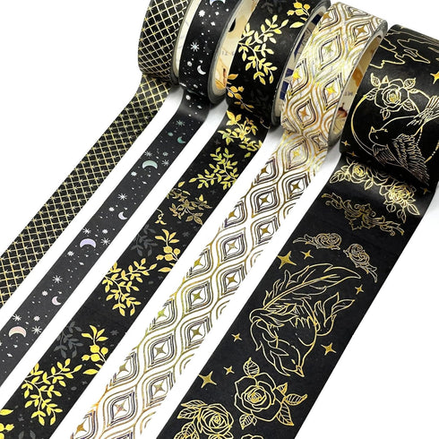 allydrew Decorative Gold Foil Washi Tape Box Set for Arts & Crafts, Scrapbooking, Stationery, Diary (10 Rolls), Midnight...