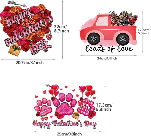 3 Sheets Valentine's Day Iron on Transfer Stickers Valentines Day Iron on Vinyl Patches Heat Transfer Red Heart Design HTV Iron on Transfer Paper ...