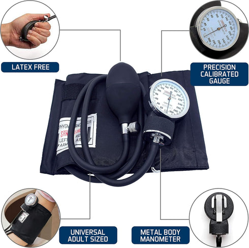 Santamedical Adult Deluxe Aneroid Sphygmomanometer - Professional Blood Pressure Monitor with Adult Black Cuff and Carrying case (Light Black)...