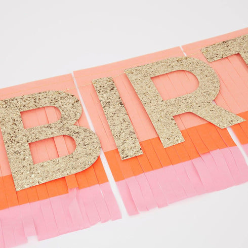 Meri Meri Rainbow Fringe Happy Birthday Banner - 8' Party Garland with Excess Cord...