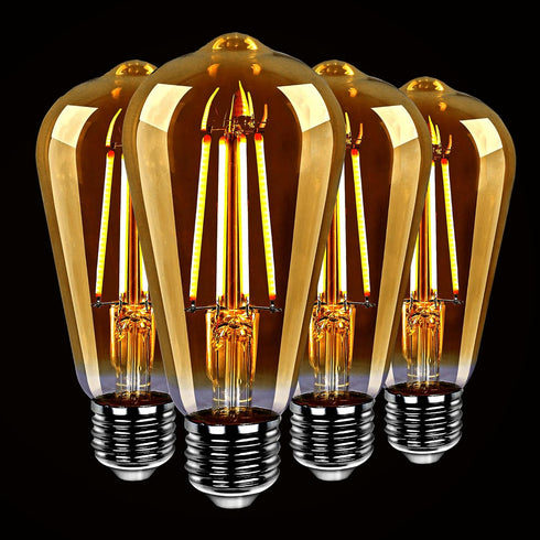 PARTPHONER LED Dimmable Edison Bulbs 6W 720LM, Vintage ST58 LED Light Bulb 2500K Amber Warm White Light 60 Watt Incandescent Equivalent E26 Base, ...