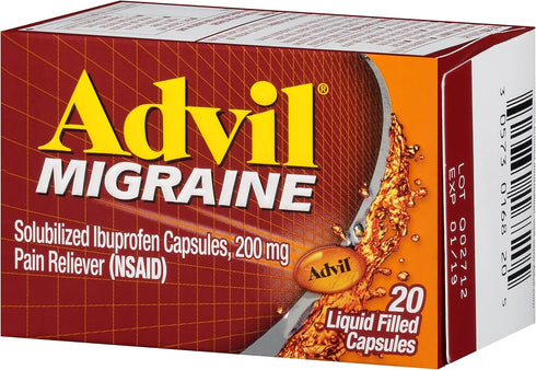 Advil Migraine Headache Relief, Ibuprofen Capsules with Ibuprofen 200mg for Migraine Relief, Nausea Relief and Light Sensitivity Relief - 20 Liqui...