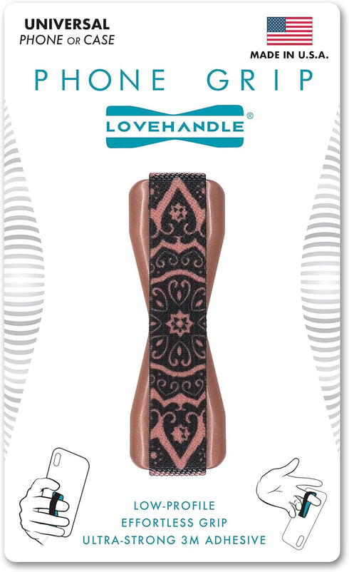 LOVEHANDLE Universal Phone Grip for Smartphones & Mini Tablets - Phone Holder for Hand - Wireless Charging Compatible - Made in The USA - Boho Ros...