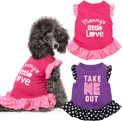 2 Pieces Dog Dresses for Small Dogs Cute Girl Female Dog Dress Mommy Puppy Shirt Skirt Doggie Dresses Pet Summer Clothes Apparel for Dogs and Cats...