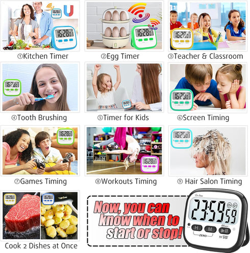 Digital Timer, Kitchen Timer for Cooking, Countdown Timer for Kids, Classroom Timer for Teacher, Egg Timer, Stop Watch Magnetic Timer for Exercise...