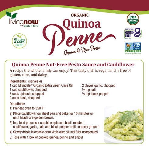 NOW Foods, Organic Quinoa Penne, Gluten-Free, Corn-Free, Non-GMO, Quinoa and Rice Pasta, 8-Ounce...