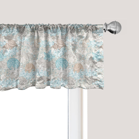 Ambesonne Nautical Window Valance, Pastel Toned Sea Shell Starfish Mollusk Seahorse Coral Reef Motif Design, Curtain Valance for Kitchen Bedroom D...