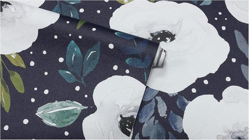 HAOKHOME 93245-3 Peel and Stick Floral Wallpaper Home Decor Removable Navy/White/Blue Vinyl Self Adhesive Mural 17.7in x 9.8ft...