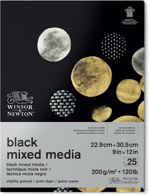 Winsor & Newton Professional Mixed Media Pad, 9" x 12", 25 Sheets, 200gsm, Black...