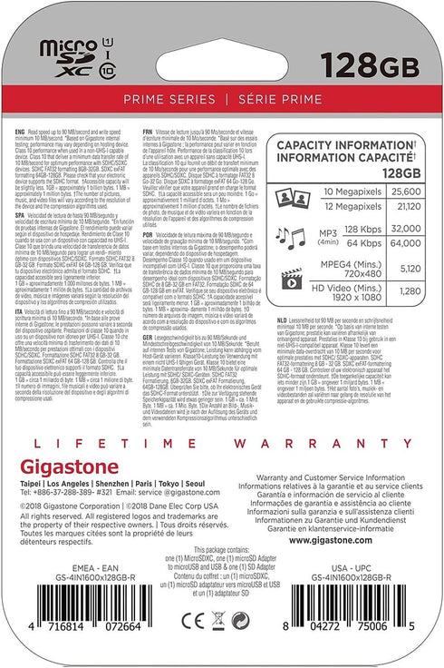 Gigastone GS-4IN1600X128GB-R Prime Series microSD Card 4-in-1 Kit (128GB)...