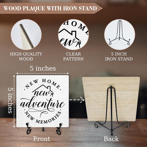 Housewarming Desk Decor, New Home New Adventure New Memories Sign With Iron Stand, House Warming Gifts For Women New House Owner Neighbours Newlyw...