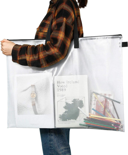 Outus Art Portfolio Bag Poster Storage Bag Poster Board Holder with Handle and Zipper 19 x 25 Inch Organizer Transparent Bag for Large Posters, Po...