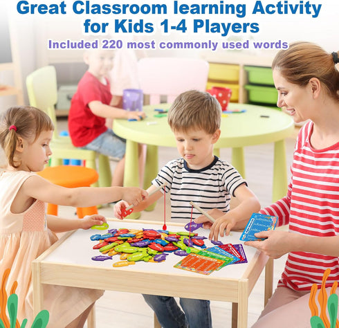 Wooden Magnetic Sight Word Fishing Game for Toddlers, Alphabet Fish Catching Games Puzzle with Letters, Homeschool Sight Word Educational Toy for ...
